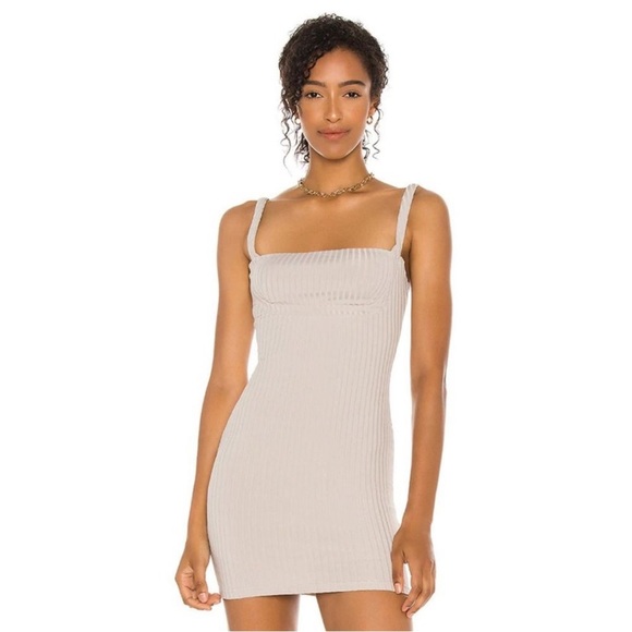 Superdown Abra Mini Dress Size Small Gray Ribbed Square Neckline Revolve - Picture 1 of 10